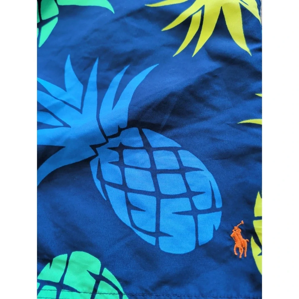 Polo Ralph Lauren Swim Trunks Blue Pineapple Mesh Lined Pony Logo Tropical XXL